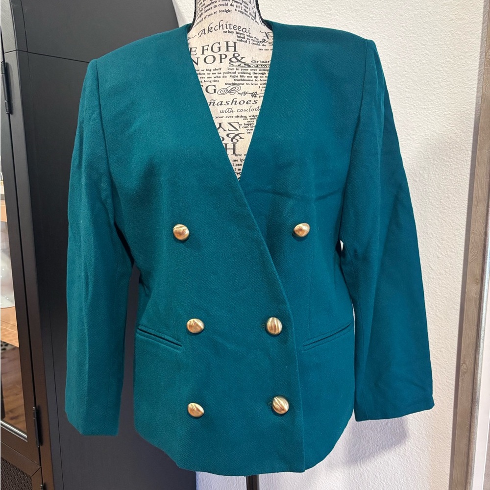 Vintage Emerald Blazer with Gold Buttons, 10
